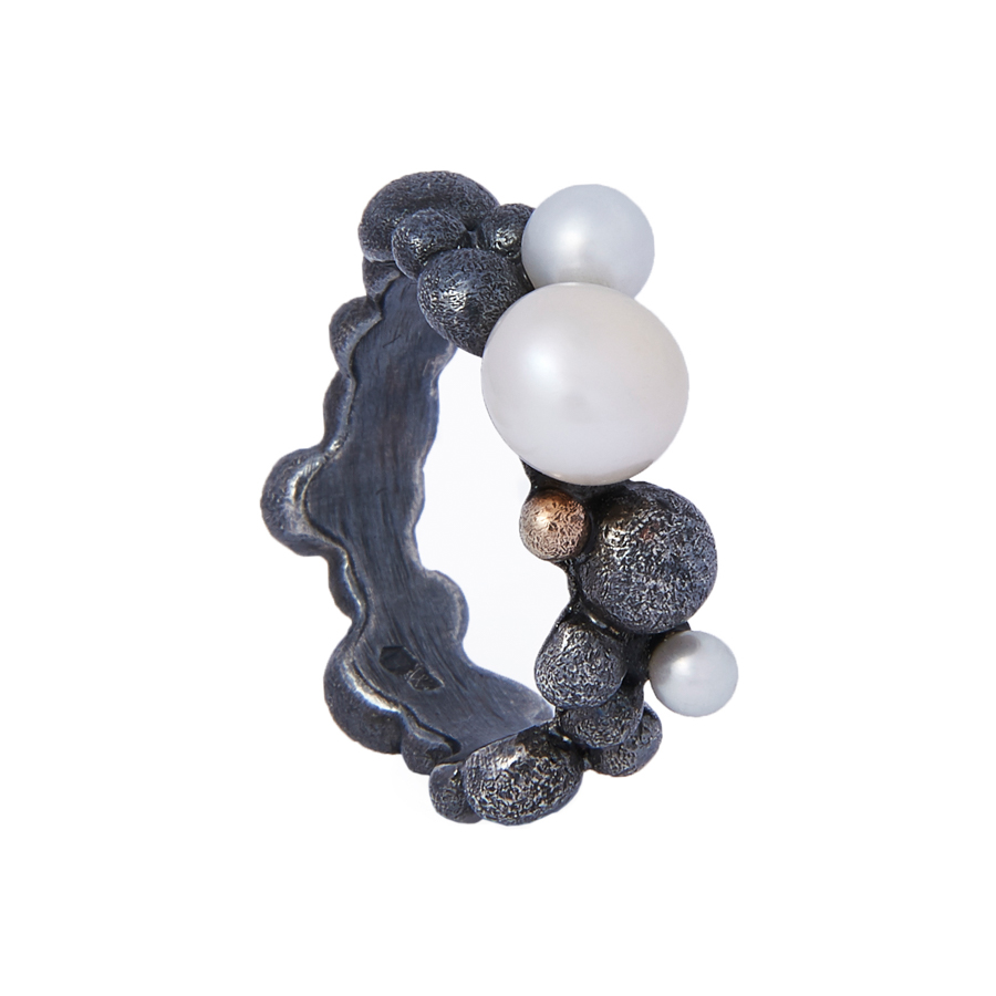 Sidabrinis žiedas "Bubble" su perlais MW4165